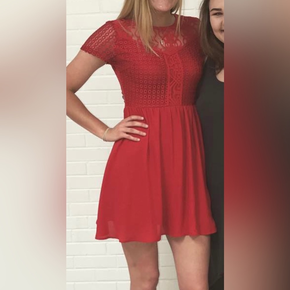 Francesca’s red lace at the top dress